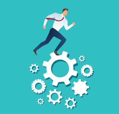 iş yaşam eylem strateji gösterilen makine Dişli çark dişli tekerlek üzerinde çalışan iş adamı