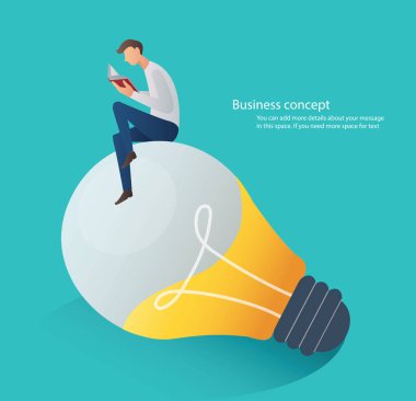 adam ampul vektör çizim üzerinde oturup kitap okuma