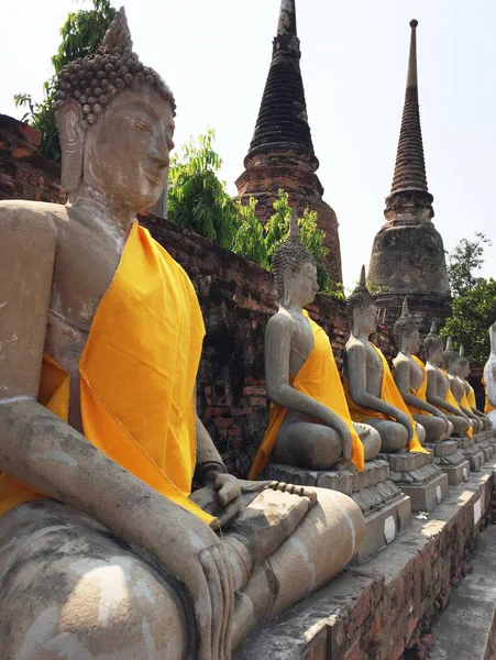 Fila Estatua Buda Hito Tailandia Asia — Foto de Stock