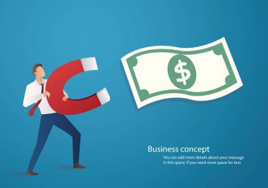 iş kavramı. bir büyük mıknatıs vektör çizim simgesiyle para çeken işadamı 