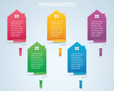 renkli ev boya silindiri Infographic 4 ile arka plan vektör çizim seçenekleri