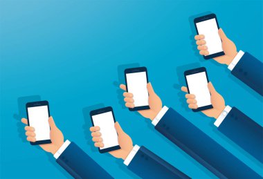 akıllı telefon vektör illüstrasyon Eps10 tutan birçok el