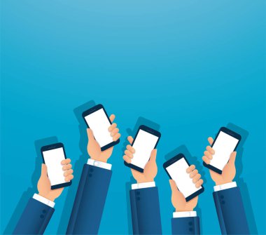 akıllı telefon vektör illüstrasyon Eps10 tutan birçok el