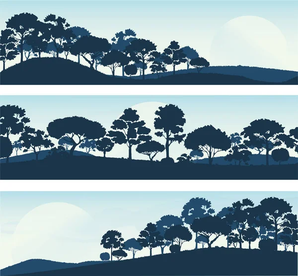 Лесные Деревья Силуэты Шаблон Лесного Ландшафта Баннер Фоновый Векторный Рисунок — стоковый вектор