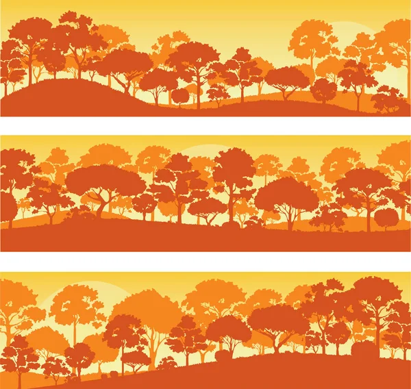 Floresta Árvores Silhuetas Paisagem Florestal Modelo Banner Fundo Vetor Ilustração — Vetor de Stock
