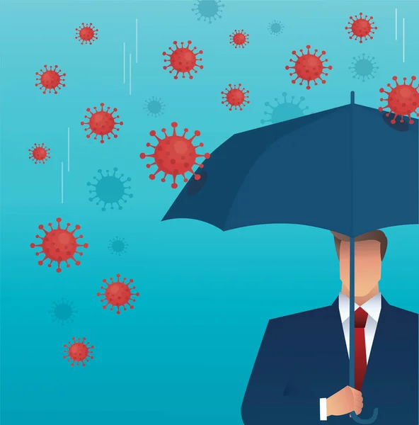 Zakenman Gebruiken Paraplu Coronavirus Beschermen Covid Vectorillustratie Eps10 — Stockvector