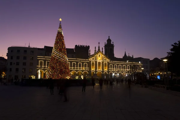 Natal Cidade Luzes Decoração Com Uma Árvore Enorme Braga Portugal — Fotografia de Stock