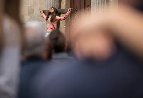 19 Nisan 2019: Portekiz, Braga 'da Kutsal Hafta boyunca İsa' nın Tutkusu 'nun tiyatro gösterisi.