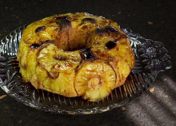 Bolo Abacaxi Fresco Pronto Para Comer Caseiro — Fotografia de Stock