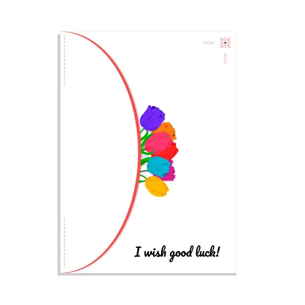 Laleli ve yazılı tebrik kartı. Beyazda izole edilmiş.