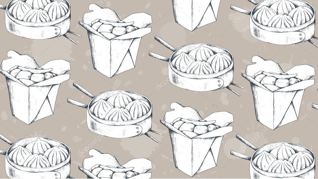 Chinese food vector illustration. Dim sum. Chinese dumplings wit