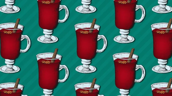 Mulled vinho vetor ilustração padrão esboço estilo —  Vetores de Stock