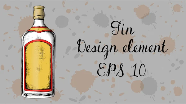 Illustrazione disegnata a mano vettoriale della bottiglia di gin. Stile vintage — Vettoriale Stock