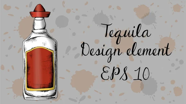 Vector hand getekende illustratie van tequila fles. Vintage stijl — Stockvector