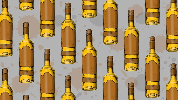 Vector mão desenhada ilustração de garrafa de rum. Padrão vintage . —  Vetores de Stock