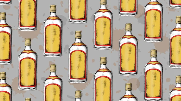 Illustrazione disegnata a mano vettoriale della bottiglia di gin. Modello vintage . — Vettoriale Stock