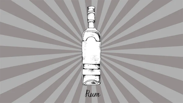 Illustrazione disegnata a mano vettoriale della bottiglia di rum. Stile vintage — Vettoriale Stock