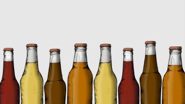 Vector illustration with types of beer retro sketch style: ale, lager, lambic, weizen clipart