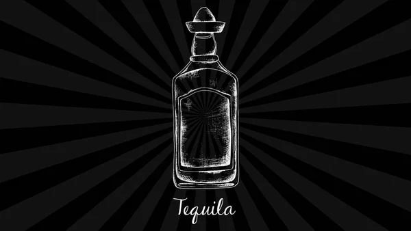 Vector mão desenhada ilustração de garrafa de tequila. Estilo de papelão — Vetor de Stock