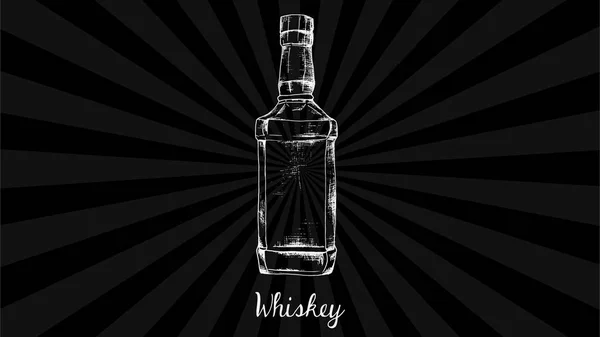 Vector handen ritade illustration av whisky flaska. Svarta tavlan stil — Stock vektor