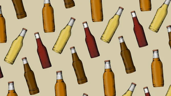 Vektor illustration med typer av öl retro skiss stil: ale, lager, lambic, weizen — Stock vektor