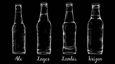 Vector illustration with types of beer retro chalkboard style: ale, lager, lambic, weizen clipart