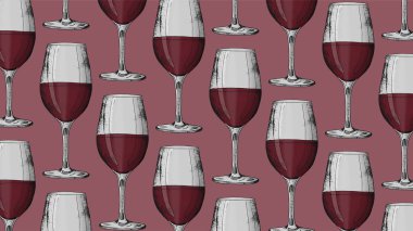 Kırmızı şarap bardakları vektör illüstrasyon kroki tarzı desen