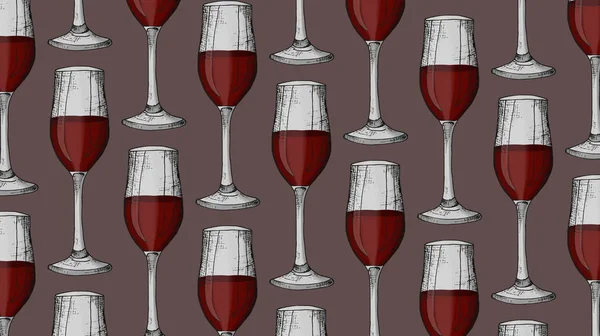 Postres copas de vino vector ilustración boceto estilo patrón — Vector de stock