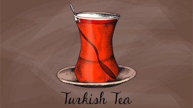 Türk çayı cam kroki tarzı vektör çizim