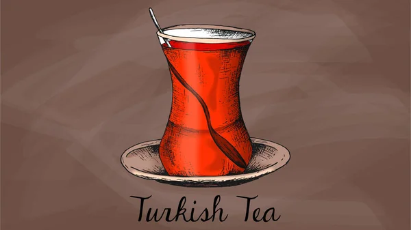 Vector illustration of turkish tea glass sketch style — Stock Vector