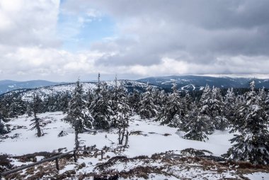 Kış Jeseniky dağlar panorama Vozka Hill Çek Cumhuriyeti'nde