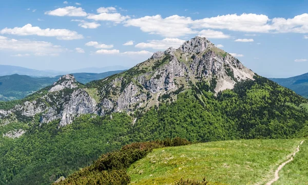 Slovakya Mala Fatra dağlarında Poludnovy grun Tepesi'nden Rocky dolomitian ve kireçtaşı Velky ve Maly Rozsutec hills