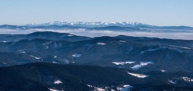 Lysa hora Hill Kış Moravskoslezske Beskydy mountans Çek Cumhuriyeti'nde Tatra Dağları