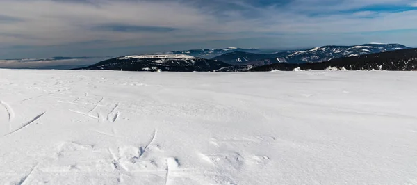 冬のヴィソカ丘からの眺めチェコのイェセニーキ山 — ストック写真