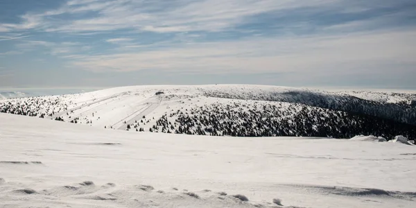冬のプラハの丘からのペトロヴィ・カメニーとヴィソカの穴チェコ共和国のイェセニーキ山脈 — ストック写真