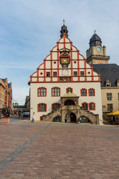 Historische Stadhuis Plauen Stad Duitsland Tijdens Mooie Zomerochtend Met Heldere — Stockfoto