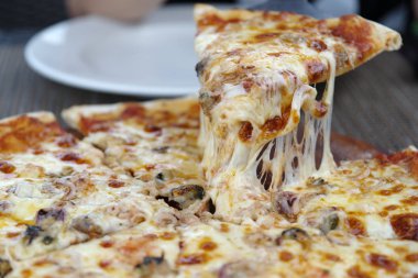 peynirli pizza plaka üzerinde