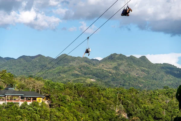 Turistler Bohol Adası'nda ZIP satırındaki