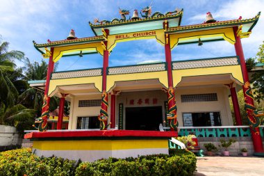 Çin çan kilisesi manzarası, Dumaguete şehri, Filipinler, 20 Aralık 2019