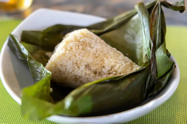 Steamed Banana leaf garlic rice — Stock Photo, Image