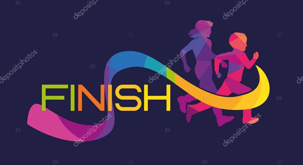 Children run the finishing tape vector, logo, template, polylines, color