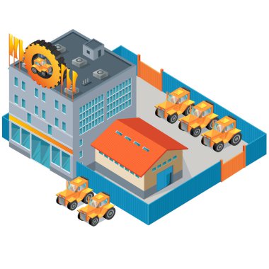 İzometrik görünümü traktör fabrikası