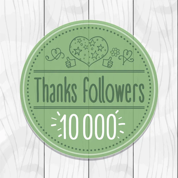 Takipçileri 10000 teşekkür plakası, yuvarlak, etiket, ahşap arka plan
