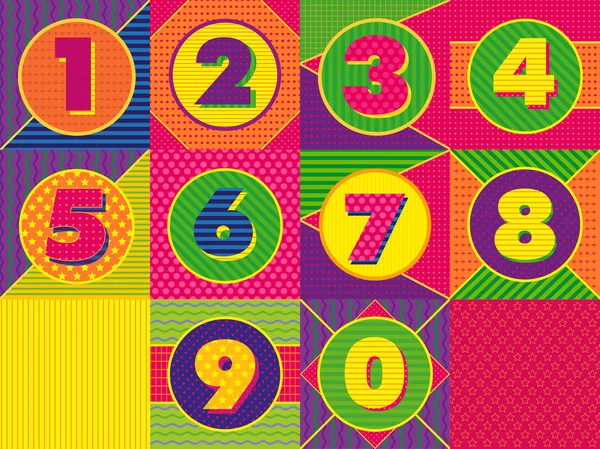 I numeri impostati Colorato sfondo geometrico colori vivaci per i bambini — Vettoriale Stock