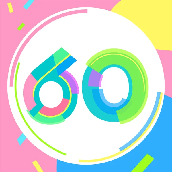 Numbers Bright Lines Figures Funny Dynamics_60 Anniversary Followers Stylish Cheerful — Stock vektor