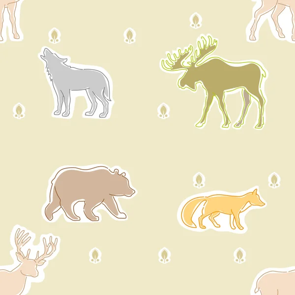 Vahşi hayvanların kusursuz silueti Geyik, Geyik, Ayı, Kurt, Tilki, Tavşan. Kağıt, tekstil ve tasarım üzerine baskı yapmak için arkaplan kağıdı.