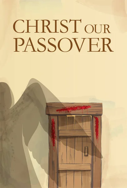 Kapı direklerindeki kan Paskalya bayramındaki dikey resmimiz kapı direklerindeki kan. Yok edicinin gelip geçen bir meleğinin gölgesi. Tebrik kartı, tebrik, ödevli reklam pankartı. Boşluğu Kopyala.