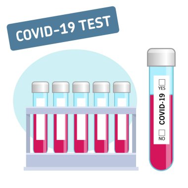 Vektör hisse senedi çizimi. COVID-19 virüs testi sonucu. Test tüpü laboratuvar analizi. Web yayıncılığı talimatı olmak için tasarım bilgileri.