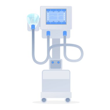 Vektör çizimi. Ciğerlerde yapay havalandırma var. Hastaların canlandırılması. Tıp literatürü, makaleler yapmak.