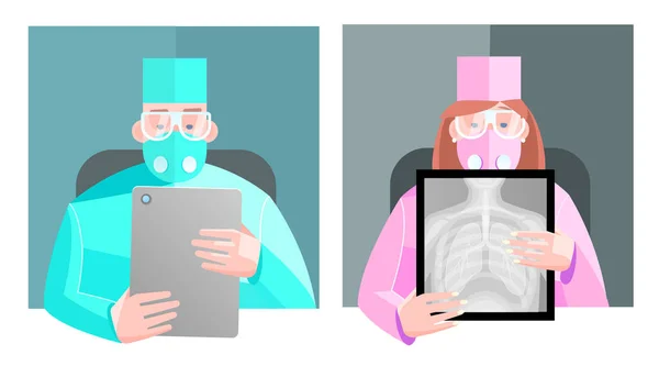 Image Vectorielle Docteur Regarde Une Radiographie Des Poumons Consultation Faire — Image vectorielle